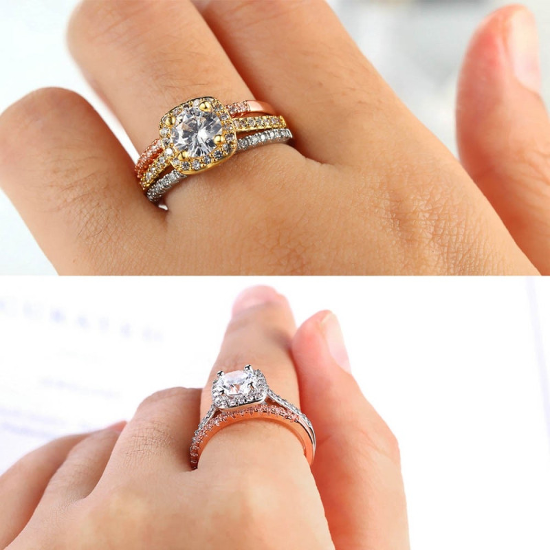 2 Rings Cubic Zirconia Stackable - Size 7 / Black