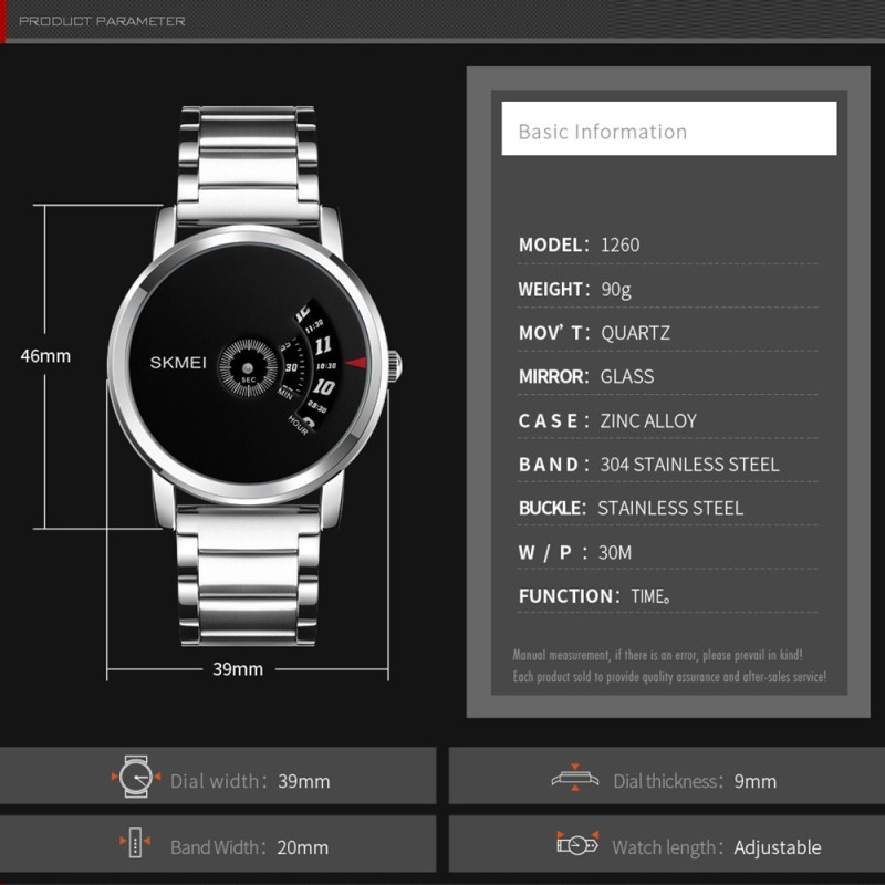Waterproof Quartz Metal Wrist Watch Wrist Watch Clock - Black