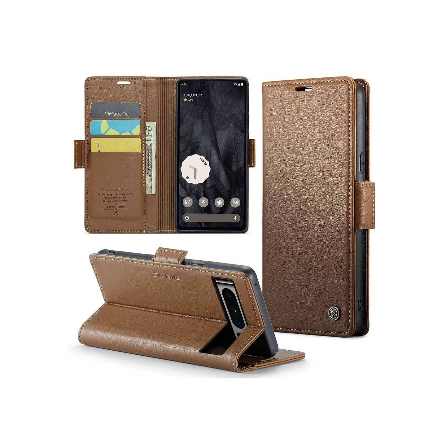 CASEME Retro Wallet Case for Pixel 8 Pro - Brown