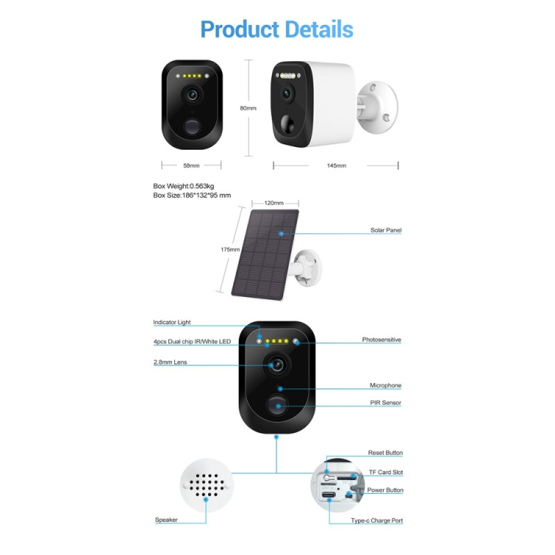 ESCAM QF370 3MP WiFi - kamera PIR Night Vision IP - kamera Solpanel