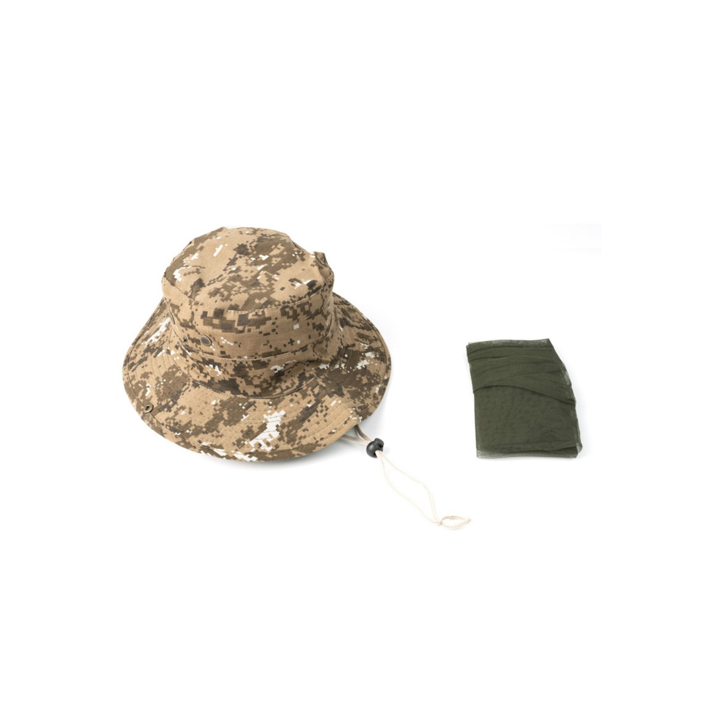 Camouflage bøttehat Kasket med myggenet campingfiskeri - Khaki