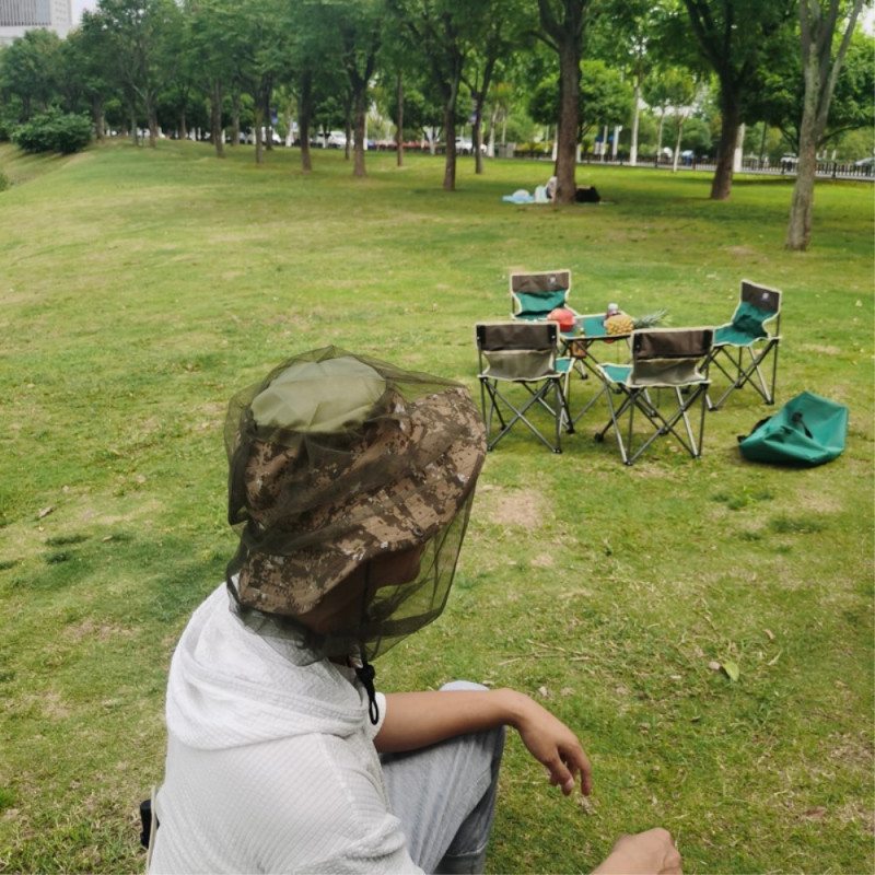Camouflage bucket hat Cap with mosquito net camping fishing - Green