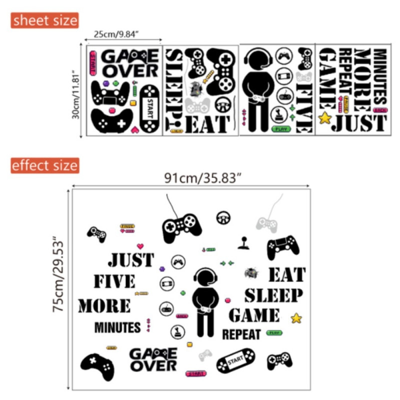 25* 30cm videospillveggdekal PVC - klistremerke Gamertema Dekorasjon