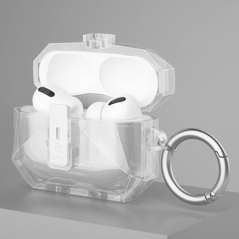 COTECI Til AirPods Pro 3 Beskyttende Etui Med Metalkrog - Gennemsigtig