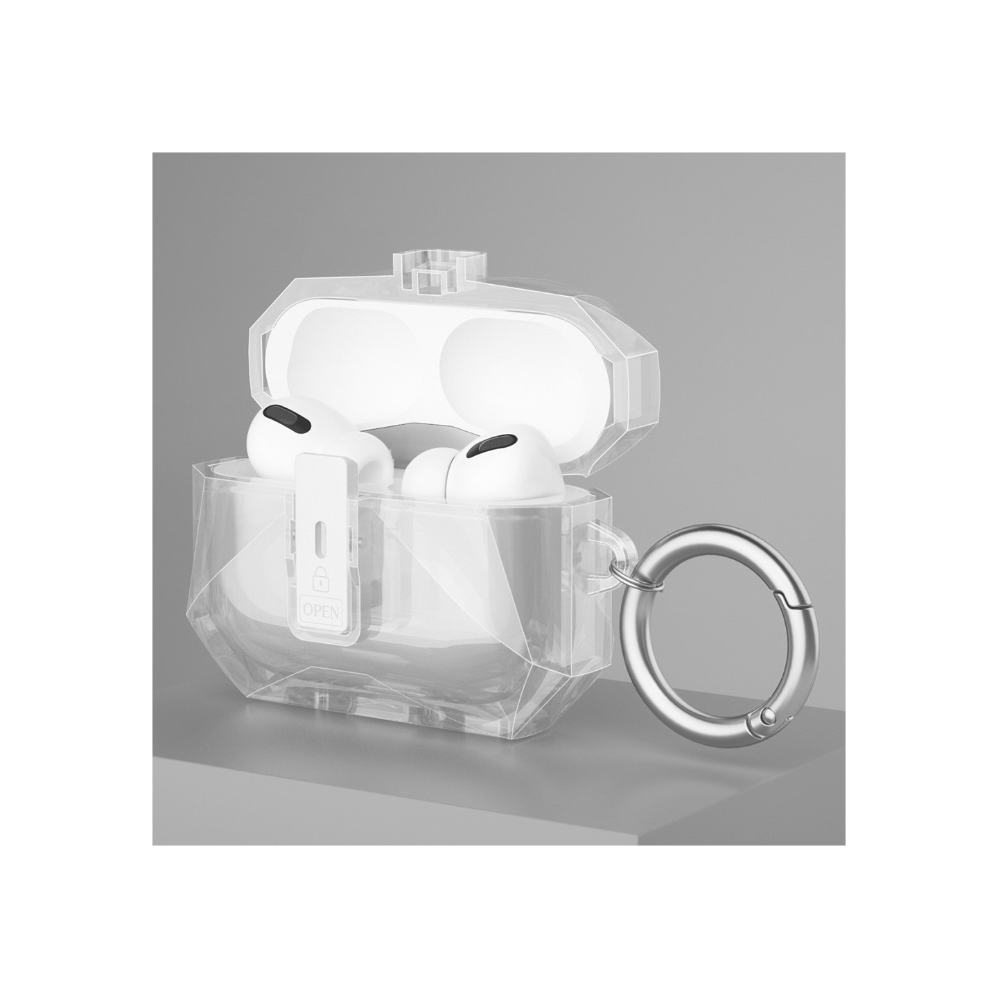 COTECI For AirPods Pro 3 Beskyttende Etui Med Metallkrok - Gjennomsiktig