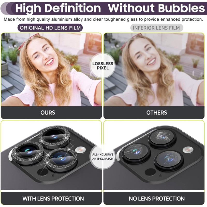 Til iPhone 15 Pro / 15 Pro Max Lens Glitter