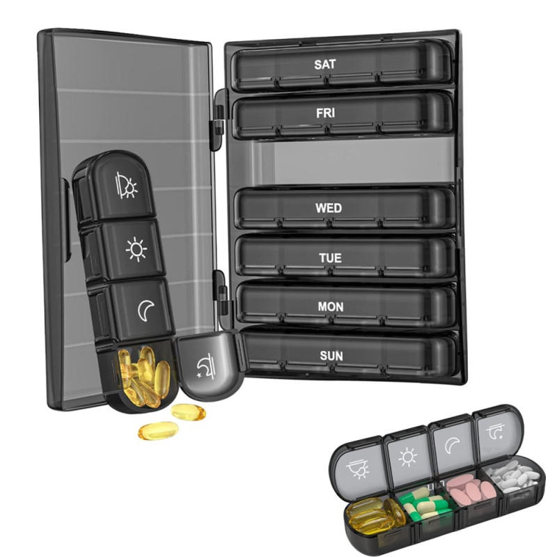 Weekly Pill Organizer 7 - Day Kannettava 28 Grids Daily Pill Box