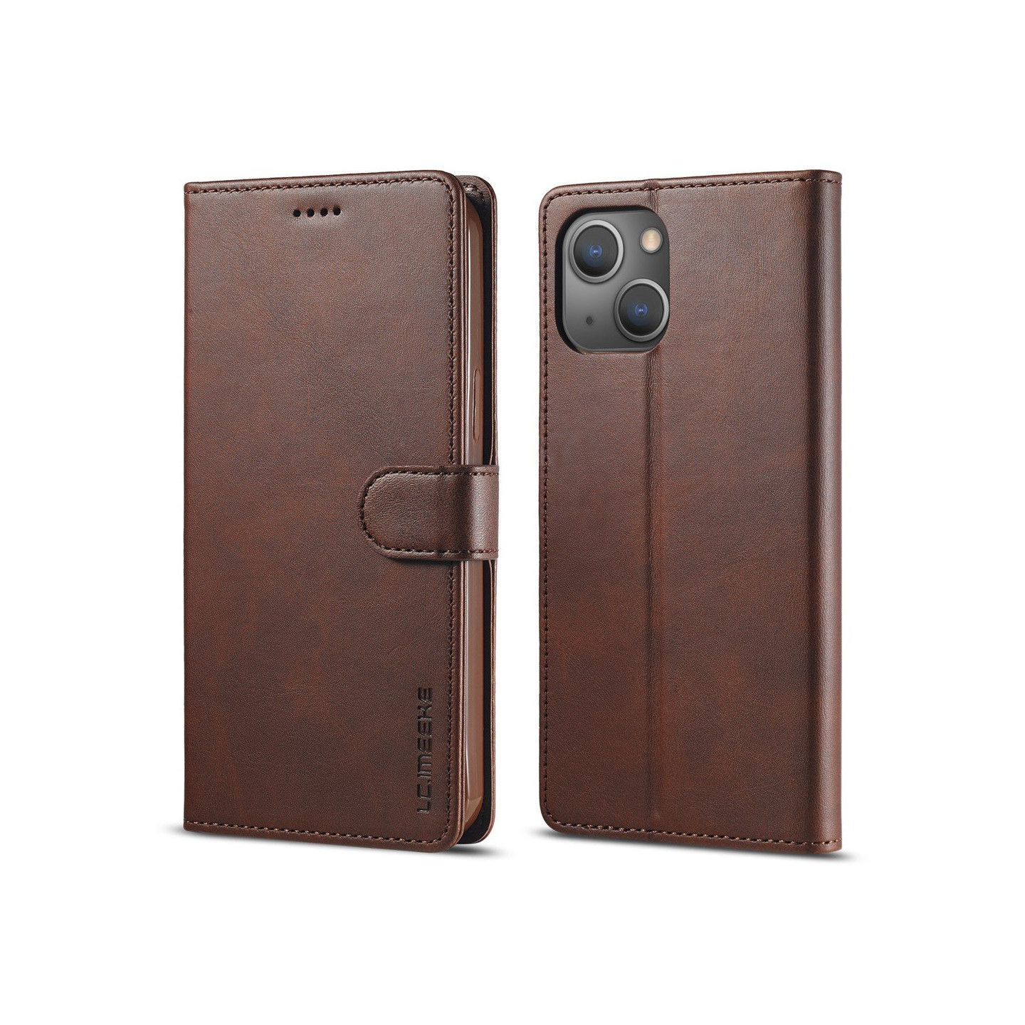 LC.IMEEKE Lommebok - deksel til iPhone 15 - mørk brun