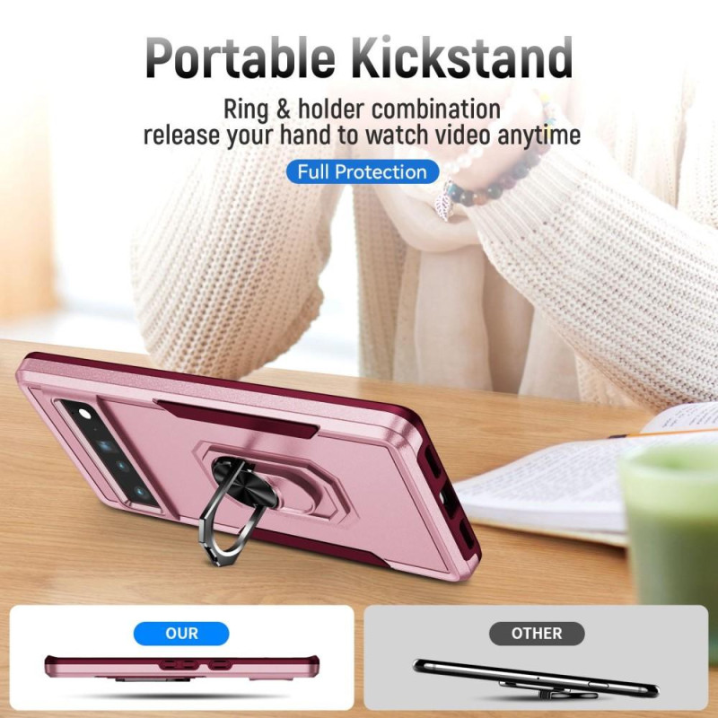 Google Pixel 7 Pro Shockproof TPU + PC Kickstand Phone Case Car Mount Metal Sheet - Pink