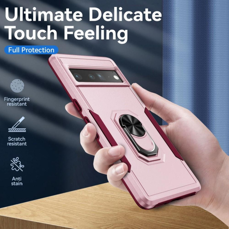 Google Pixel 7 Pro Stødsikker TPU+PC Kickstand Telefonetui Bilmonteret Metalplade - Lyserød