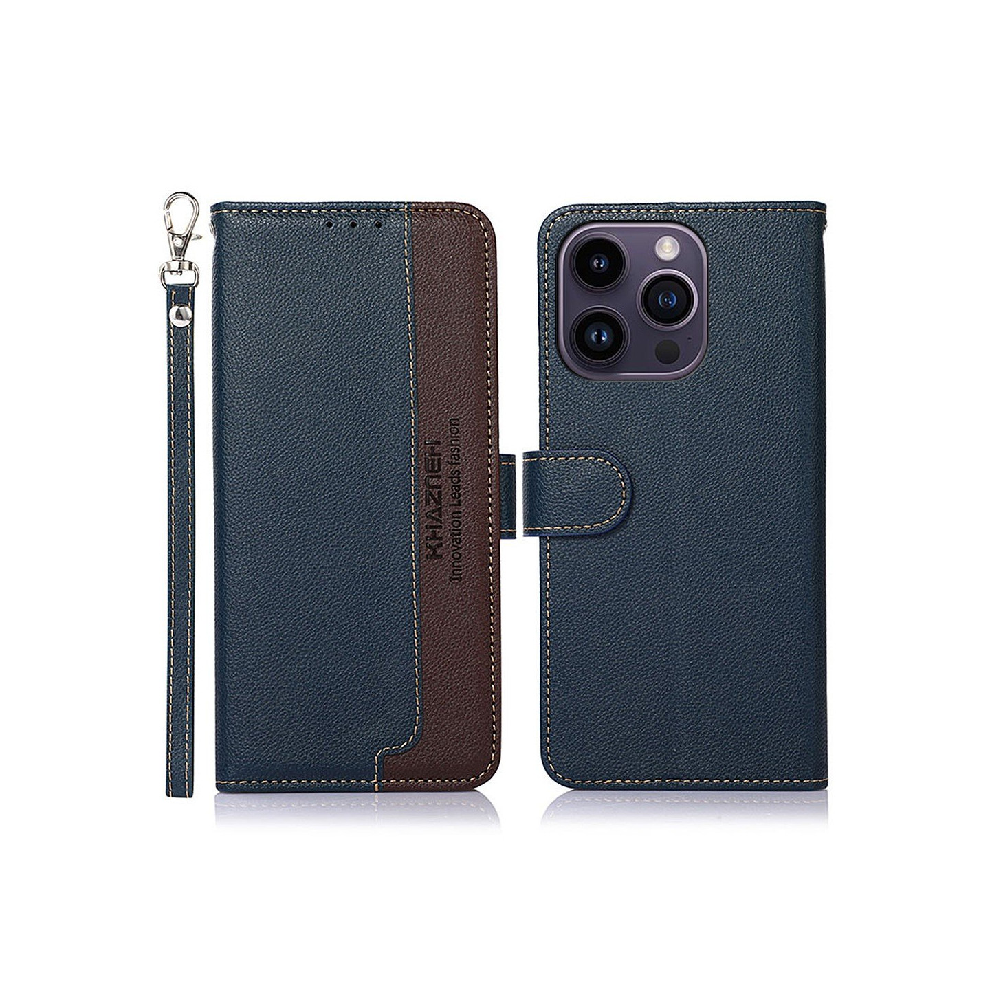 KHAZNEH til iPhone 15 Pro Lommebok - deksel - Blå/Brun