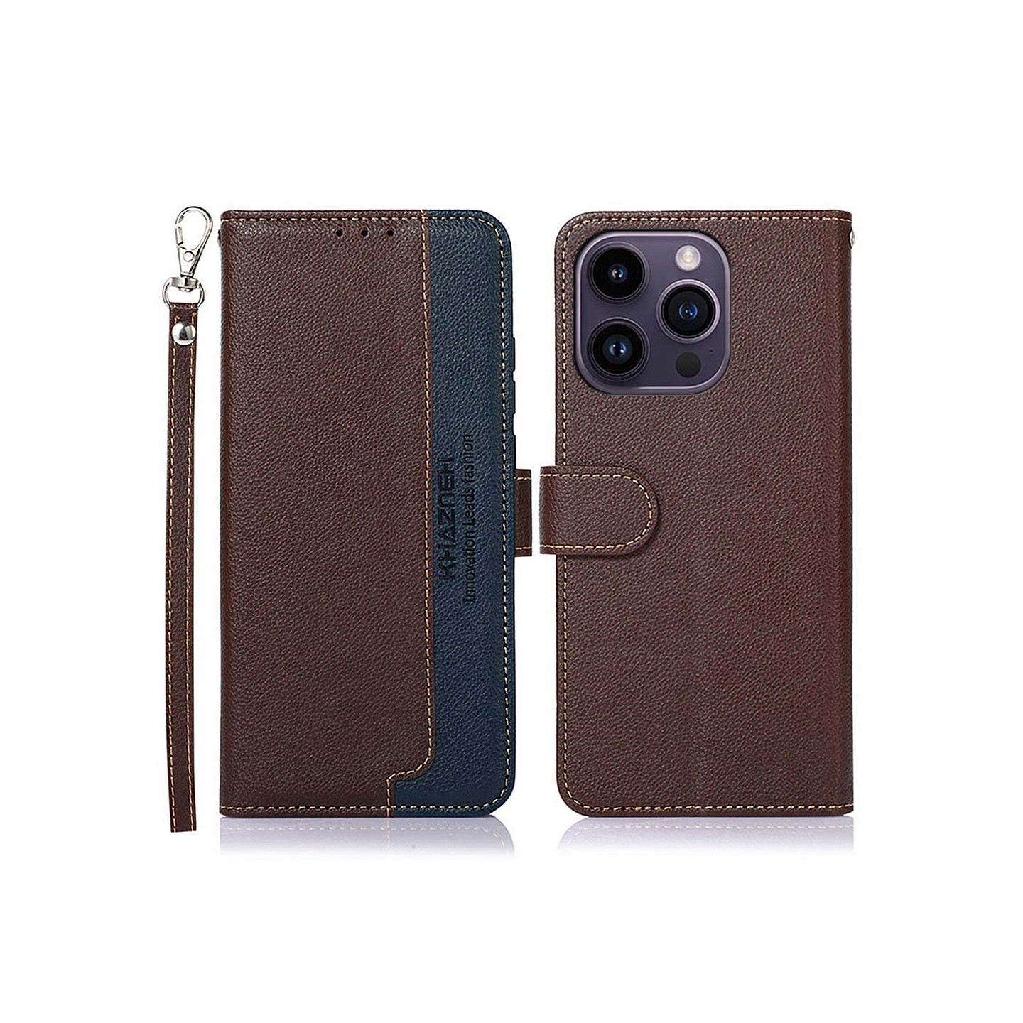 KHAZNEH Phone Cover for iPhone 15 Pro - Brown/Blue