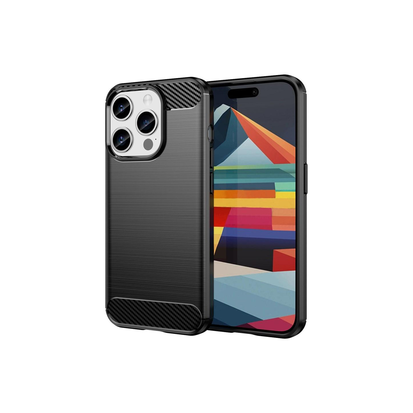 Til iPhone 15 Pro Carbon Fiber Texture Cover Bakdeksel - Svart