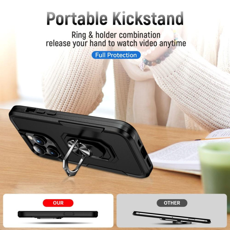 iPhone 15 Pro Max Hybrid - deksel Med Fingerring & Metallplate - Svart