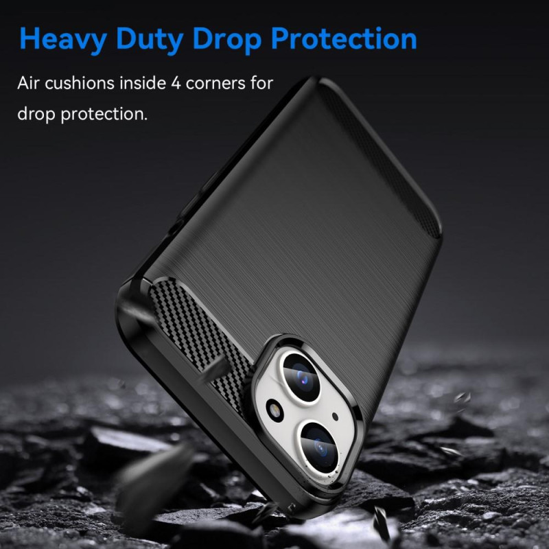 Til iPhone 15 Plus Carbon Fiber Texture Cover Bakdeksel - Svart