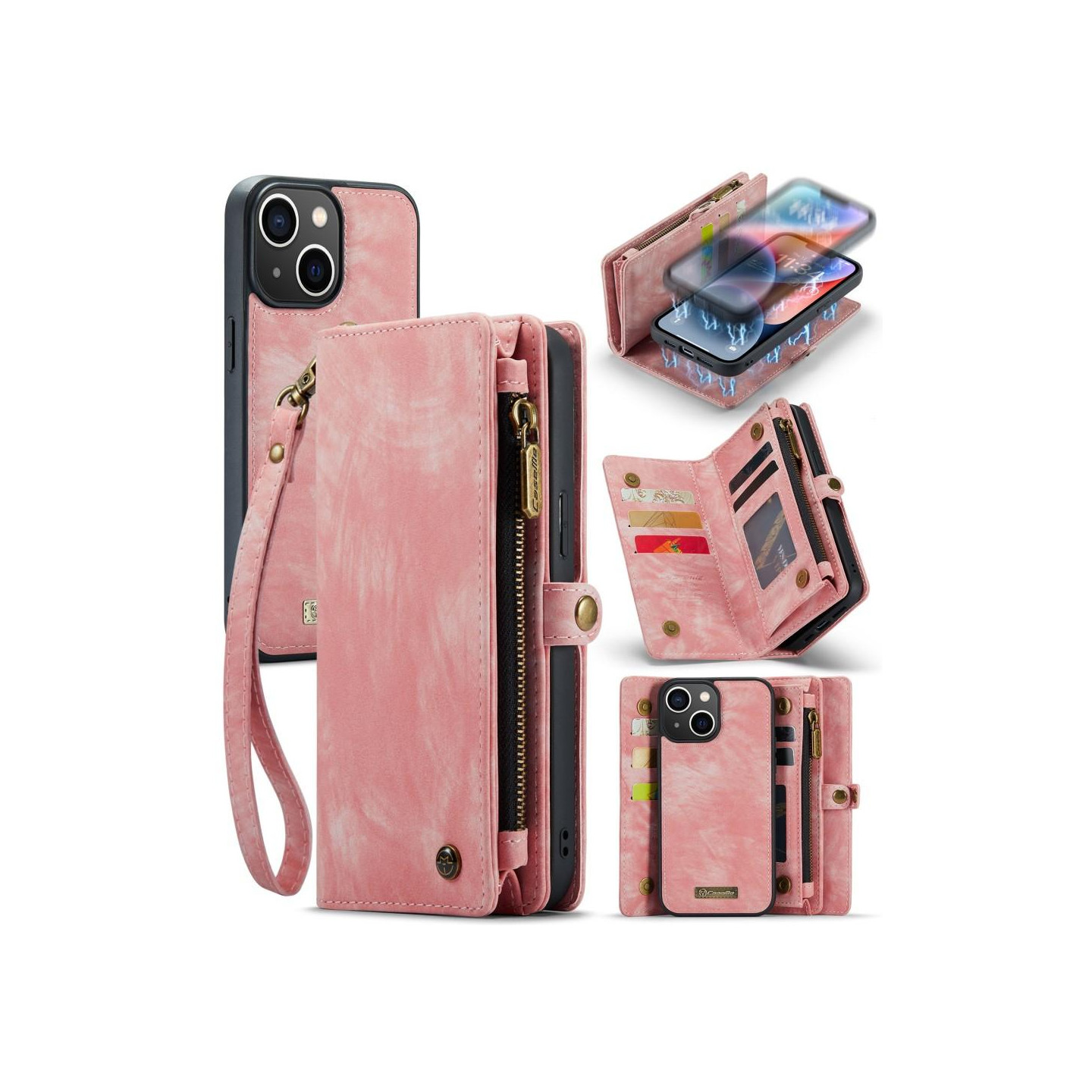 CASEME iPhone 15 2 - in - 1 Lompakon Puhelinkuori - Vaaleanpunainen