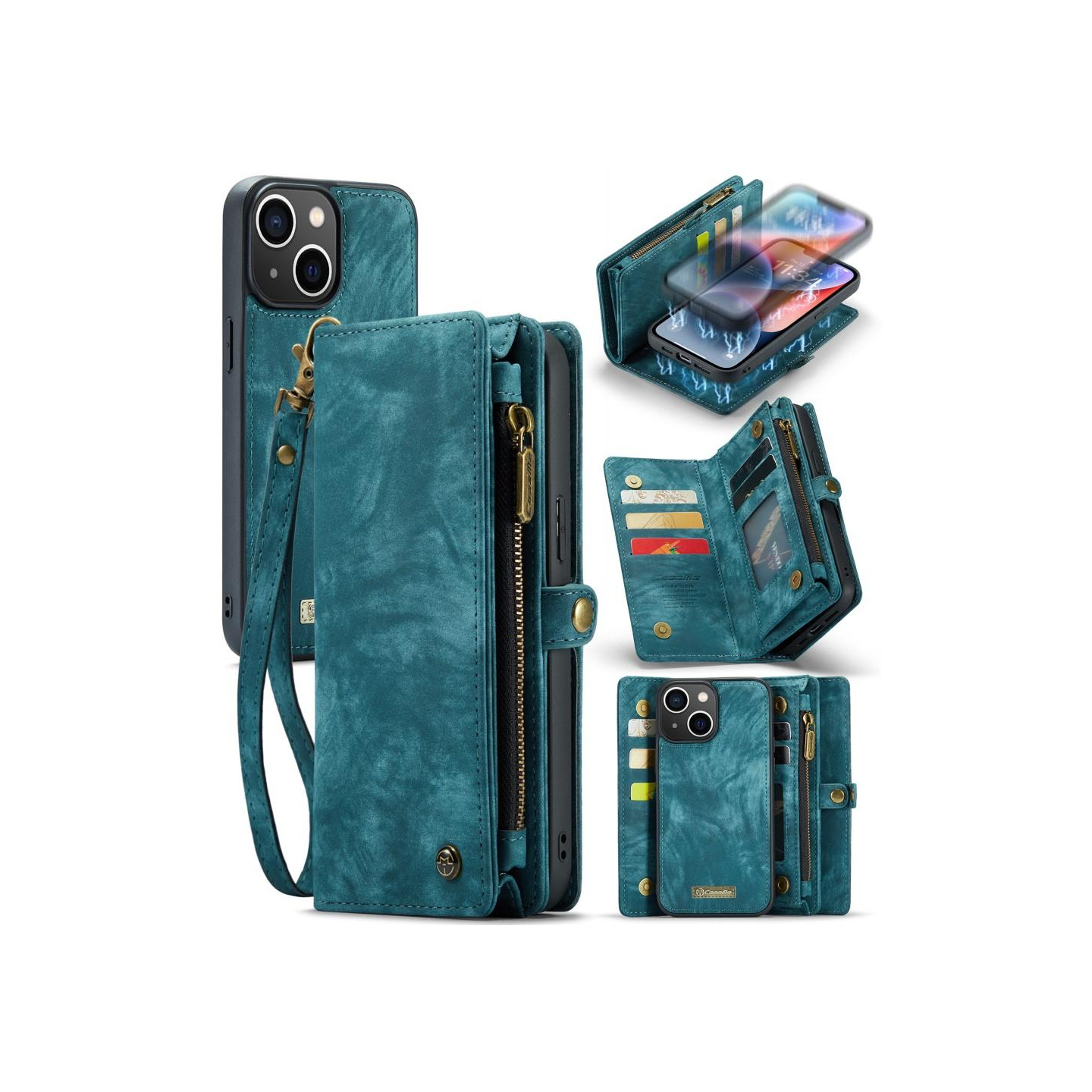 CASEME iPhone 15 2 - in - 1 lompakkopuhelimen kuori - sininen