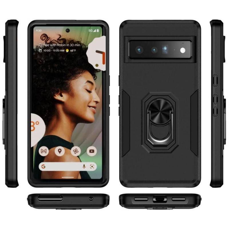 Google Pixel 7 Pro Stødsikker TPU+PC Kickstand Telefontaske Bilmonteret Metalplade - Sort