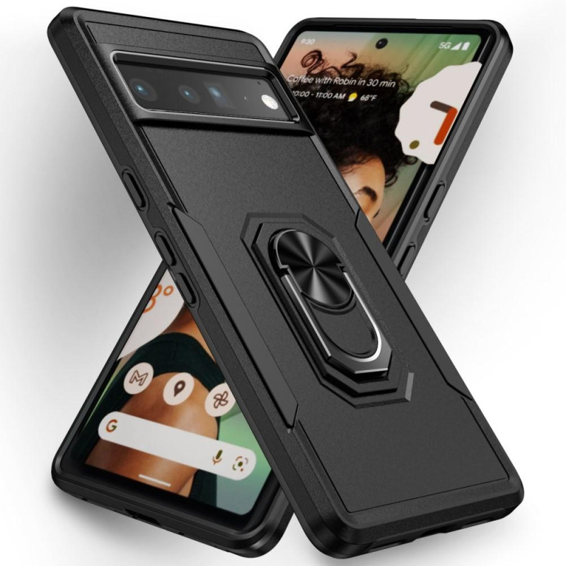 Google Pixel 7 Pro Stødsikker TPU+PC Kickstand Telefontaske Bilmonteret Metalplade - Sort