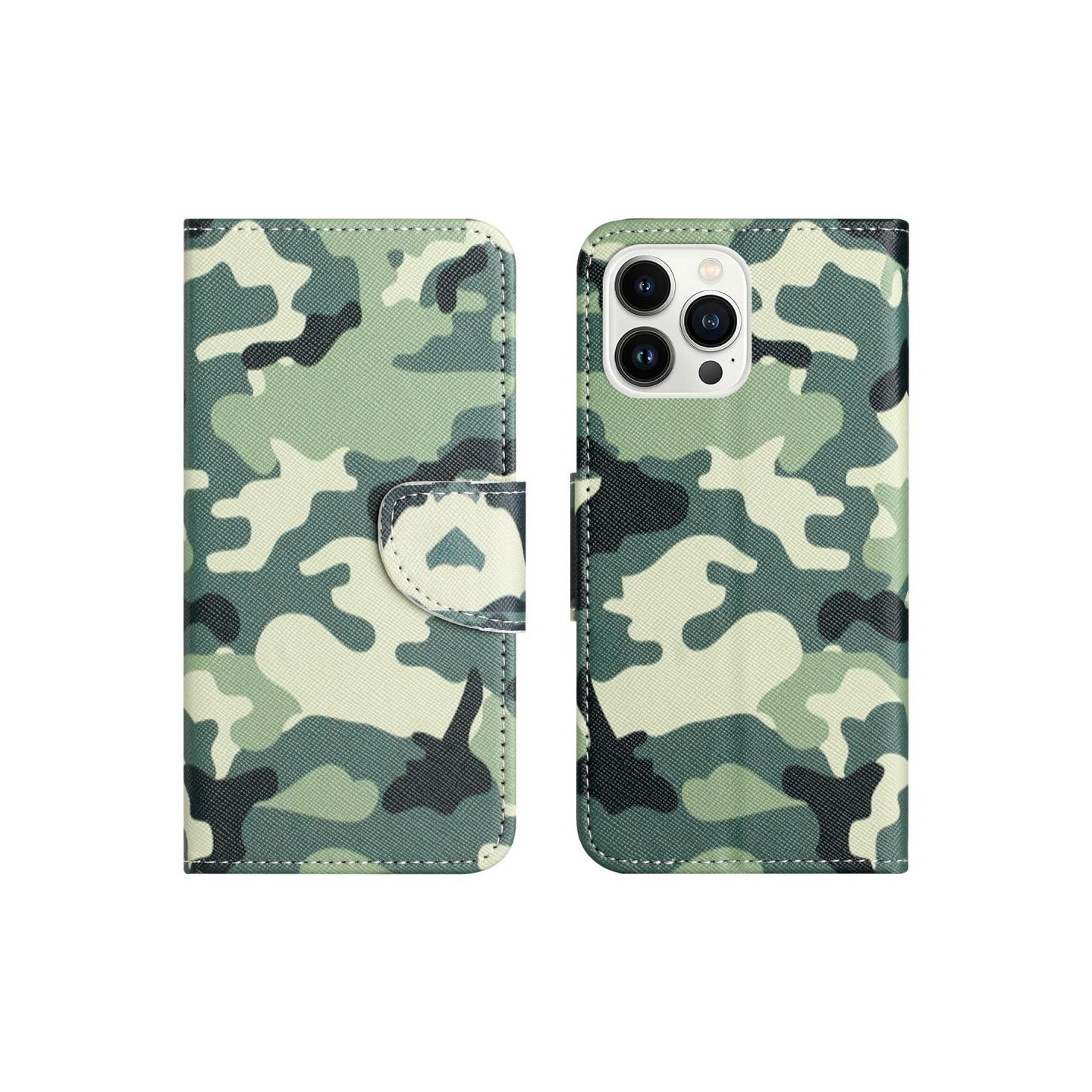 Til iPhone 15 Pro Max tegnebogstativetui Telefoncover - Camouflage
