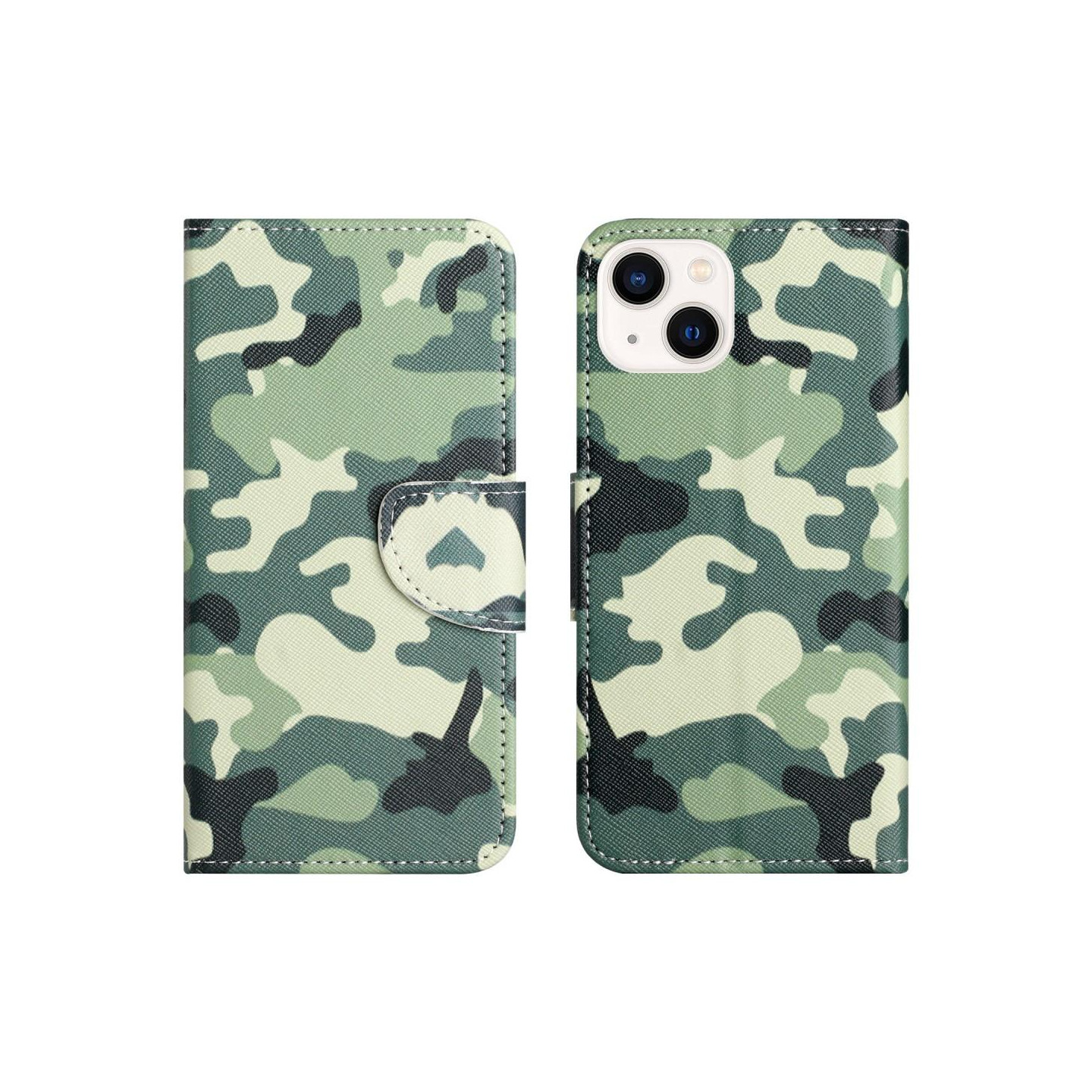For iPhone 15 Plus Wallet Stand Case Phone Cover - Camouflage