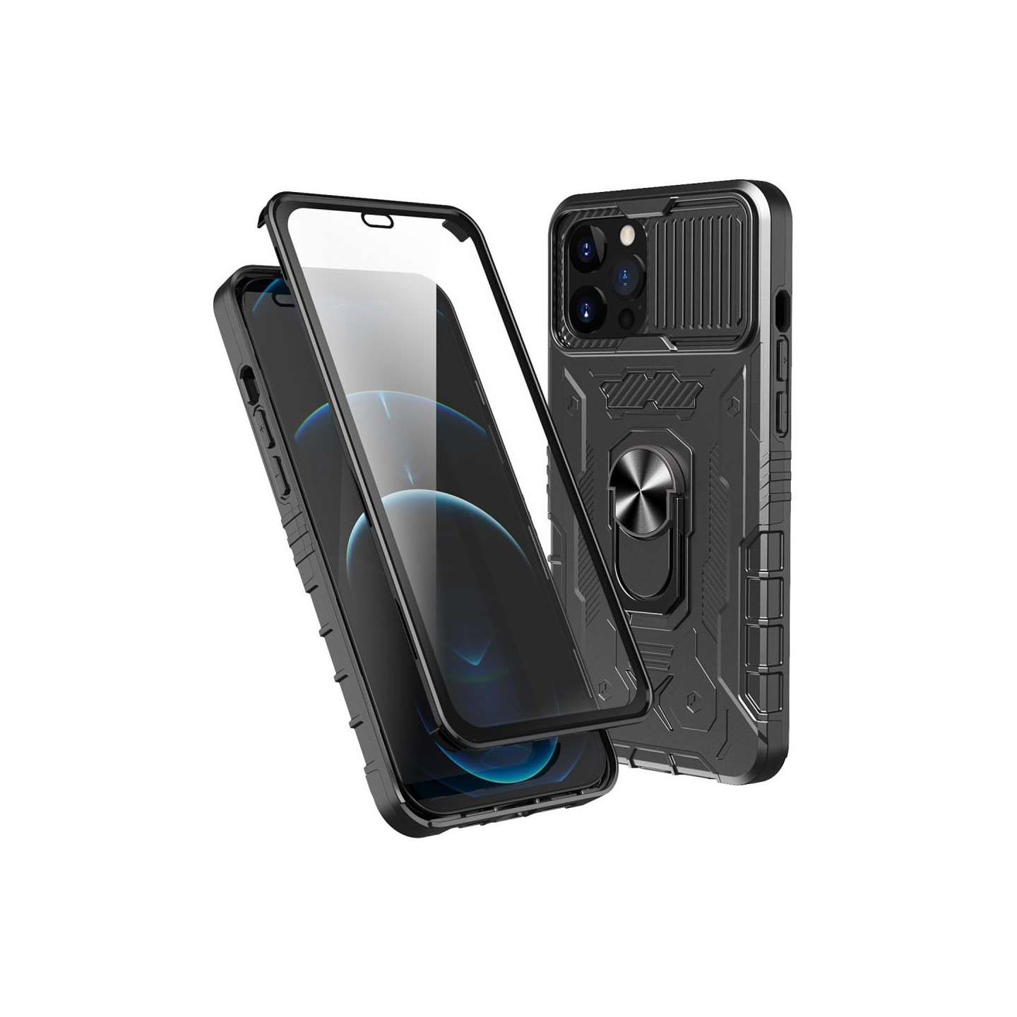 iPhone 14 Pro Max full cover TPU + PC Kickstand Phone Case + tempered glass