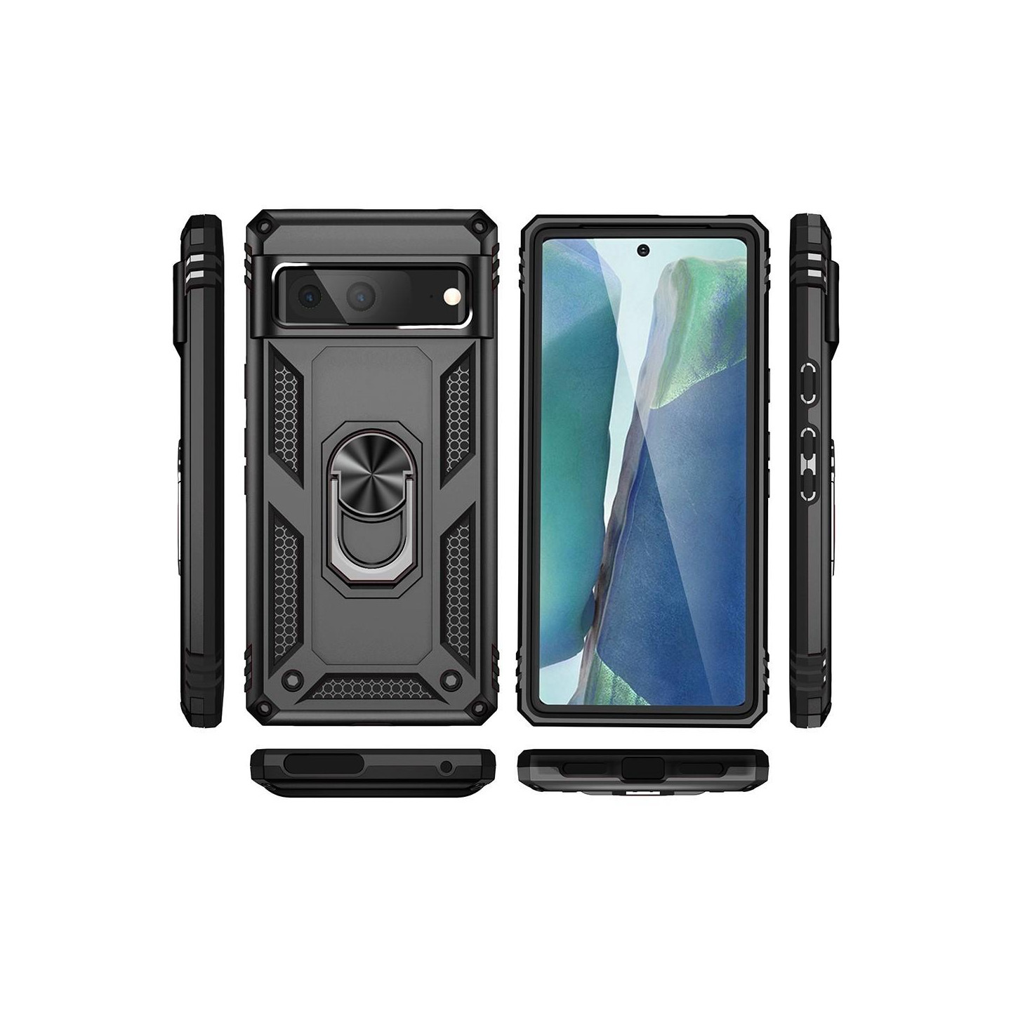 Google Pixel 7 iskunkestävä TPU+PC Kickstand - puhelinkotelo autoteline metallilevy - musta