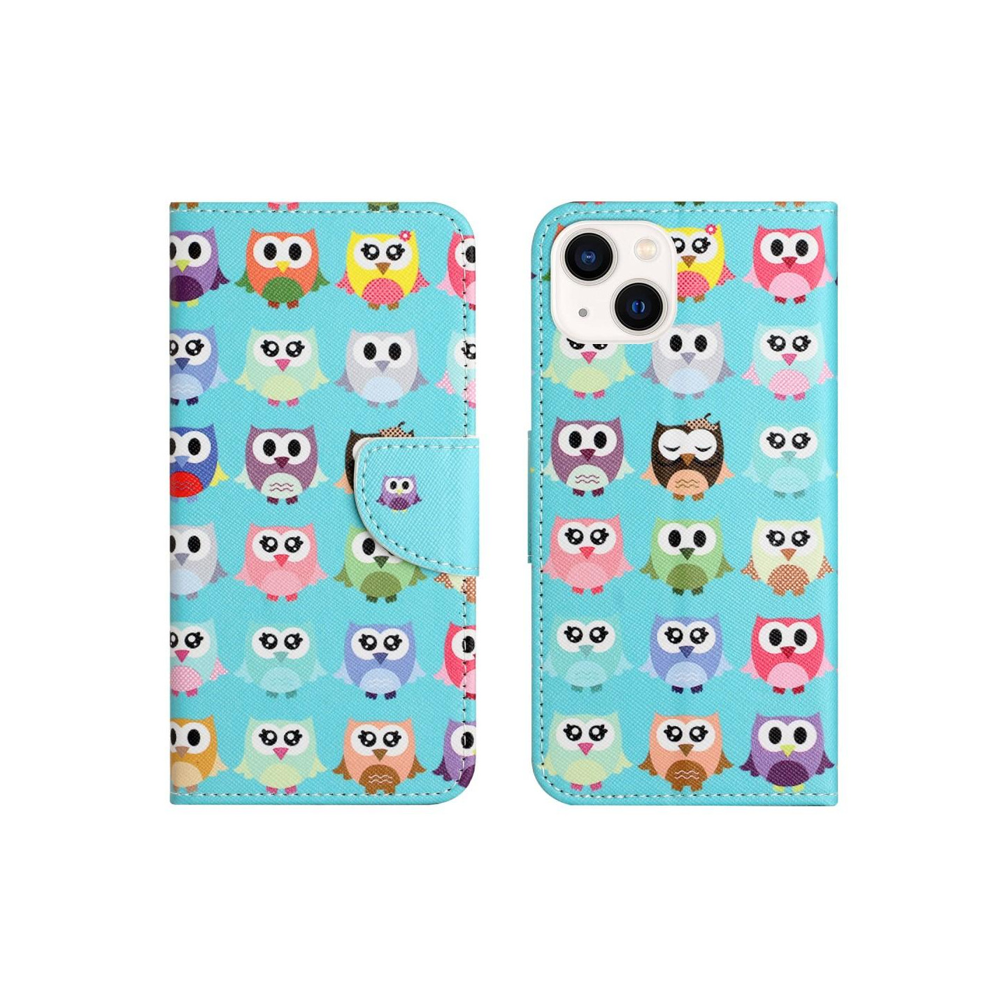 For iPhone 15 Plus Wallet Stand Case Phone Cover - Owls