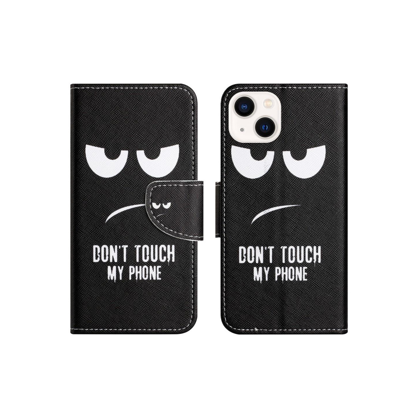 For iPhone 15 Wallet Stand Case Pattern Phone Cover - Don't Touch