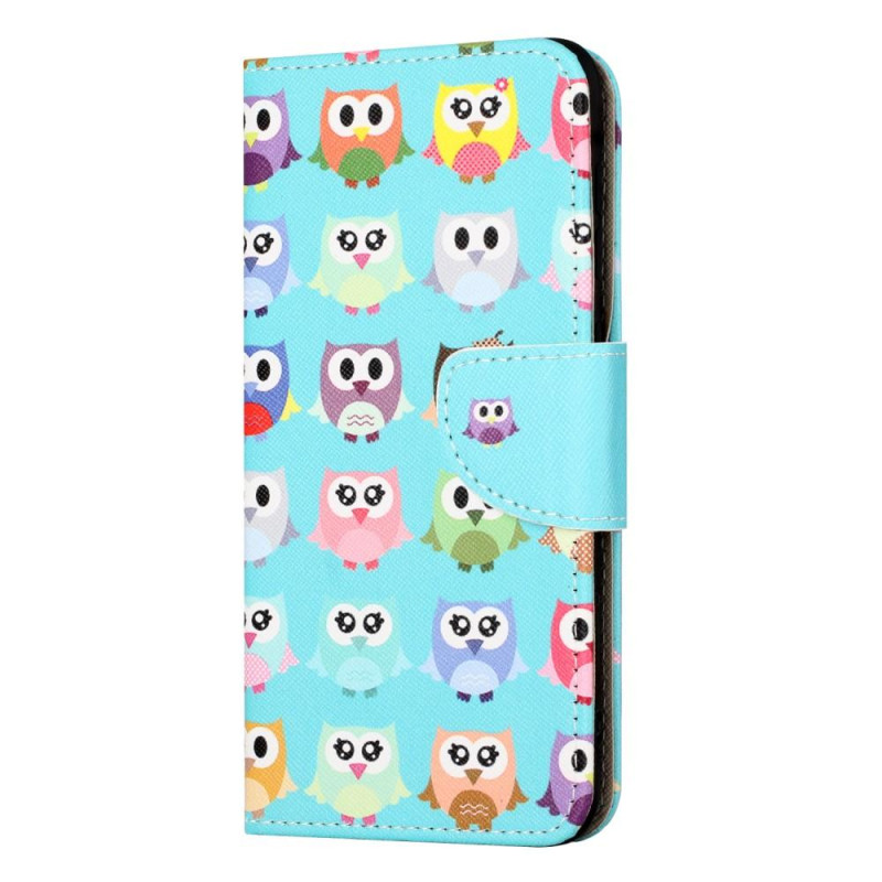 For iPhone 15 Wallet Stand Case Pattern Phone Cover - Owls