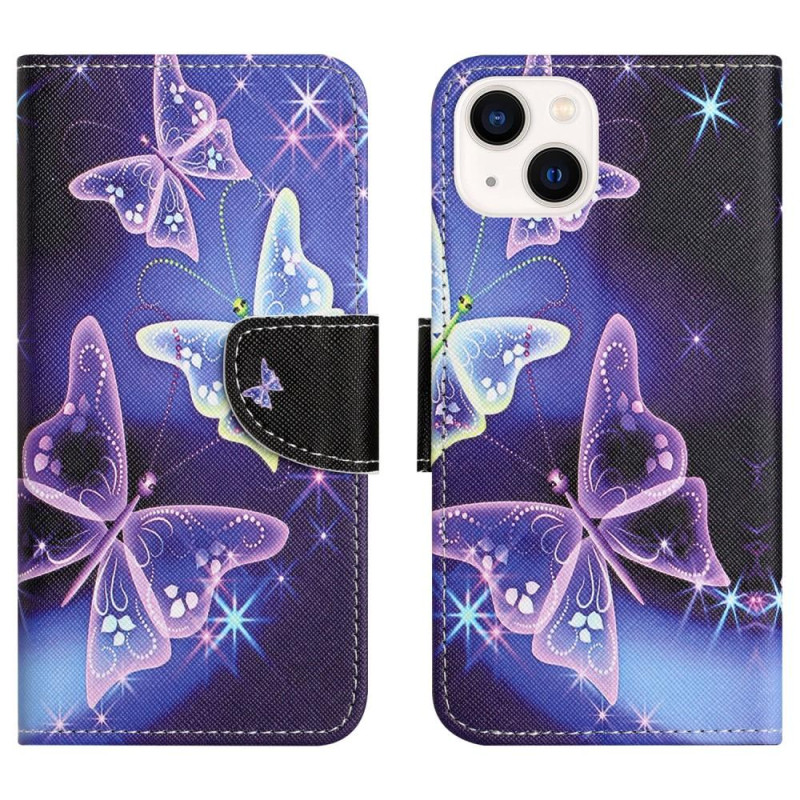 For iPhone 15 Wallet Stand Case Pattern Phone Cover - Butterflies