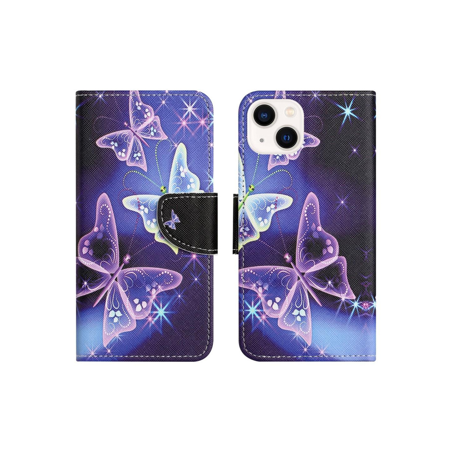 For iPhone 15 Wallet Stand Case Pattern Phone Cover - Butterflies