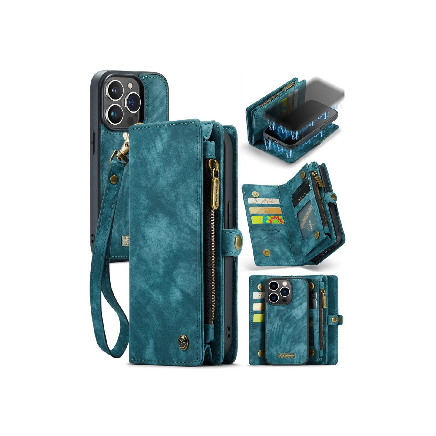 CASEME iPhone 15 Pro 2 - in - 1 lompakkopuhelimen kuori - sininen