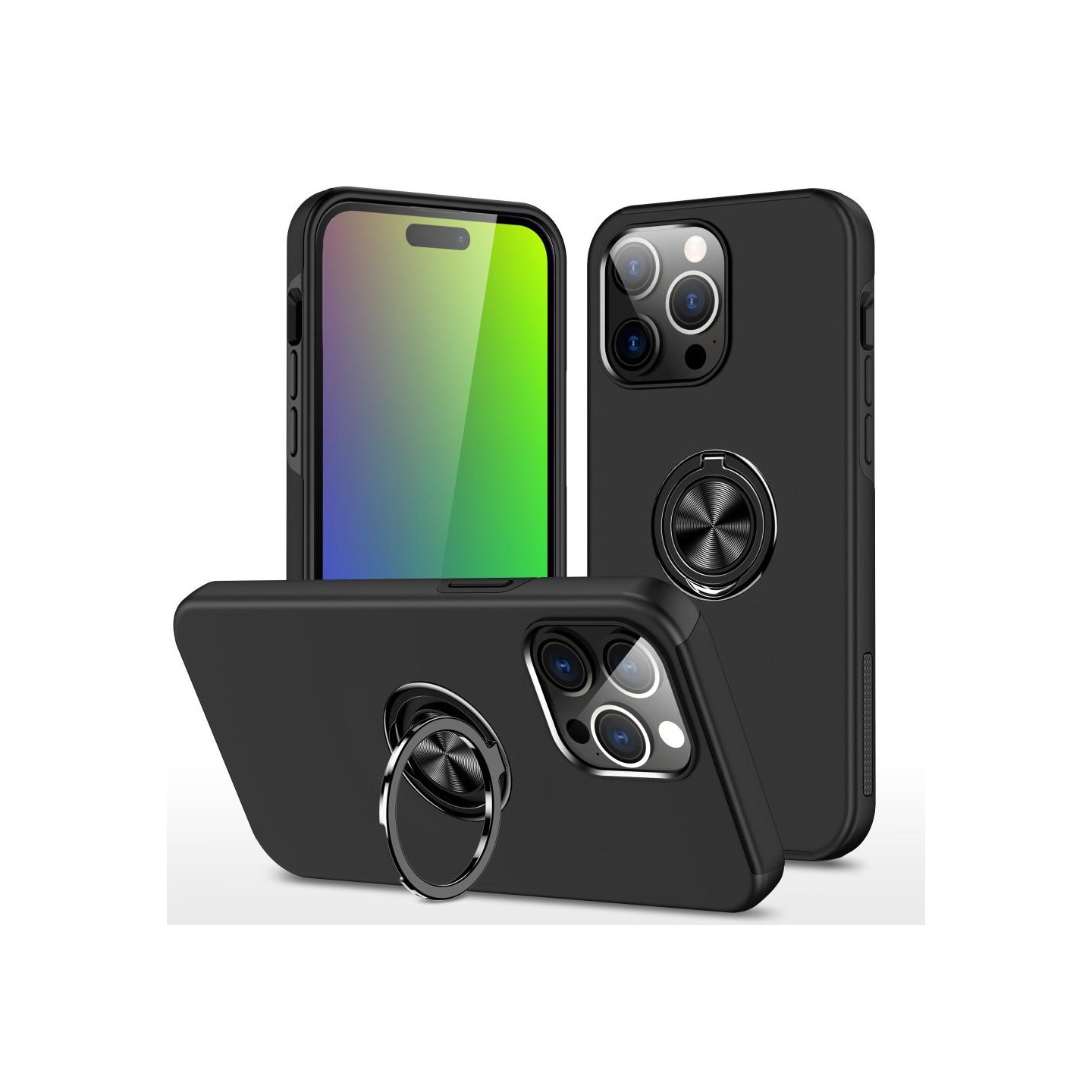 Til iPhone 15 Pro Max Hybrid Deksel Med Fingerring - Svart