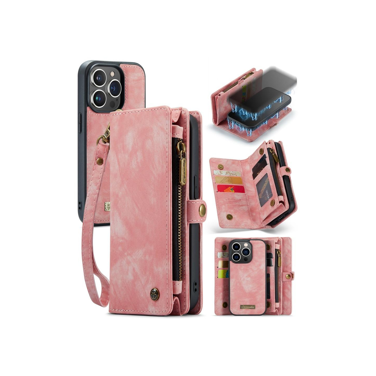 CASEME iPhone 15 Pro Retro Lommebok - deksel - Rosa