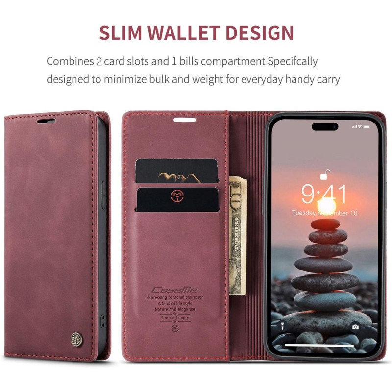 CASEME Retro Wallet Case for iPhone 15 Pro Max - Red