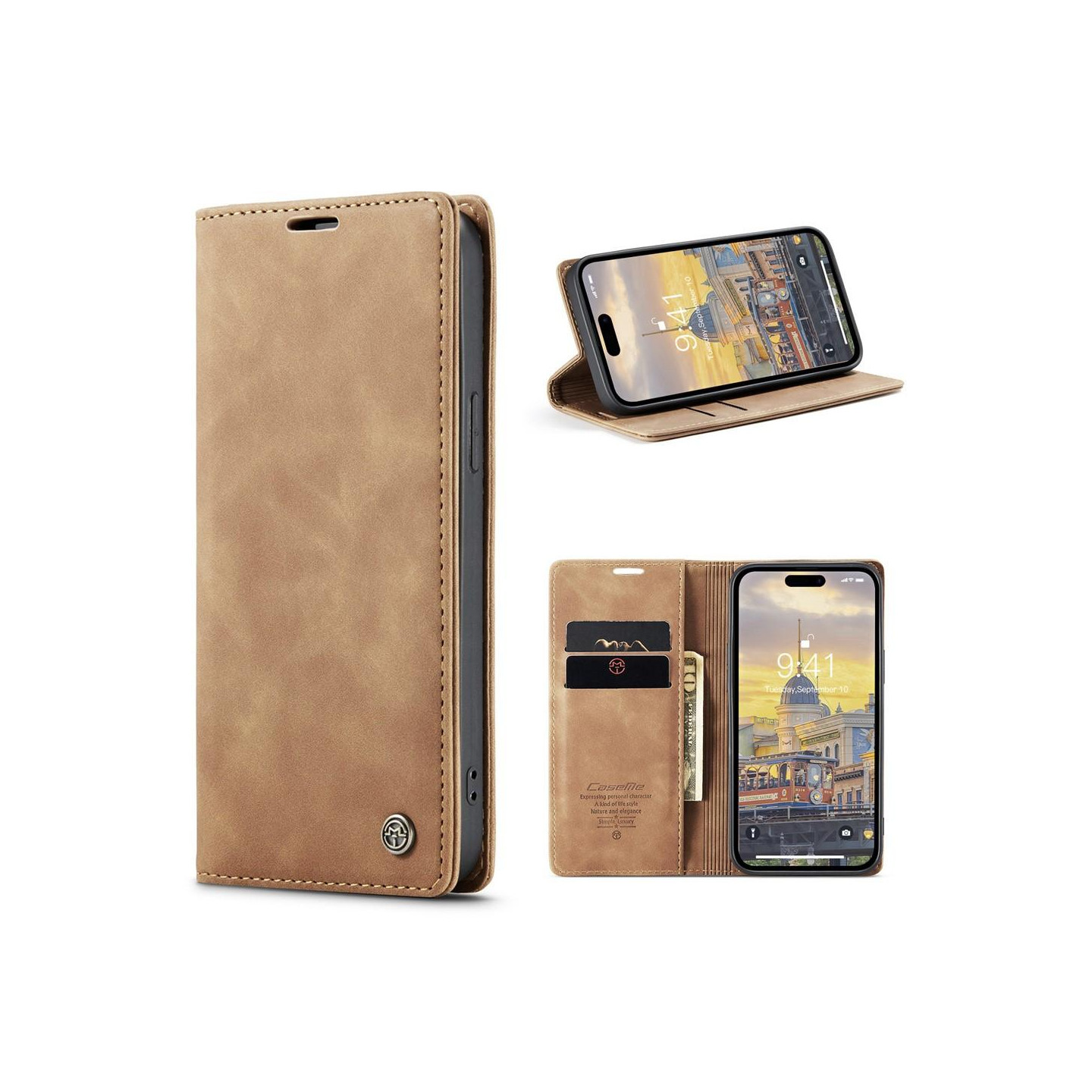 CASEME Lommebok - deksel iPhone 15 Pro Max - Brun