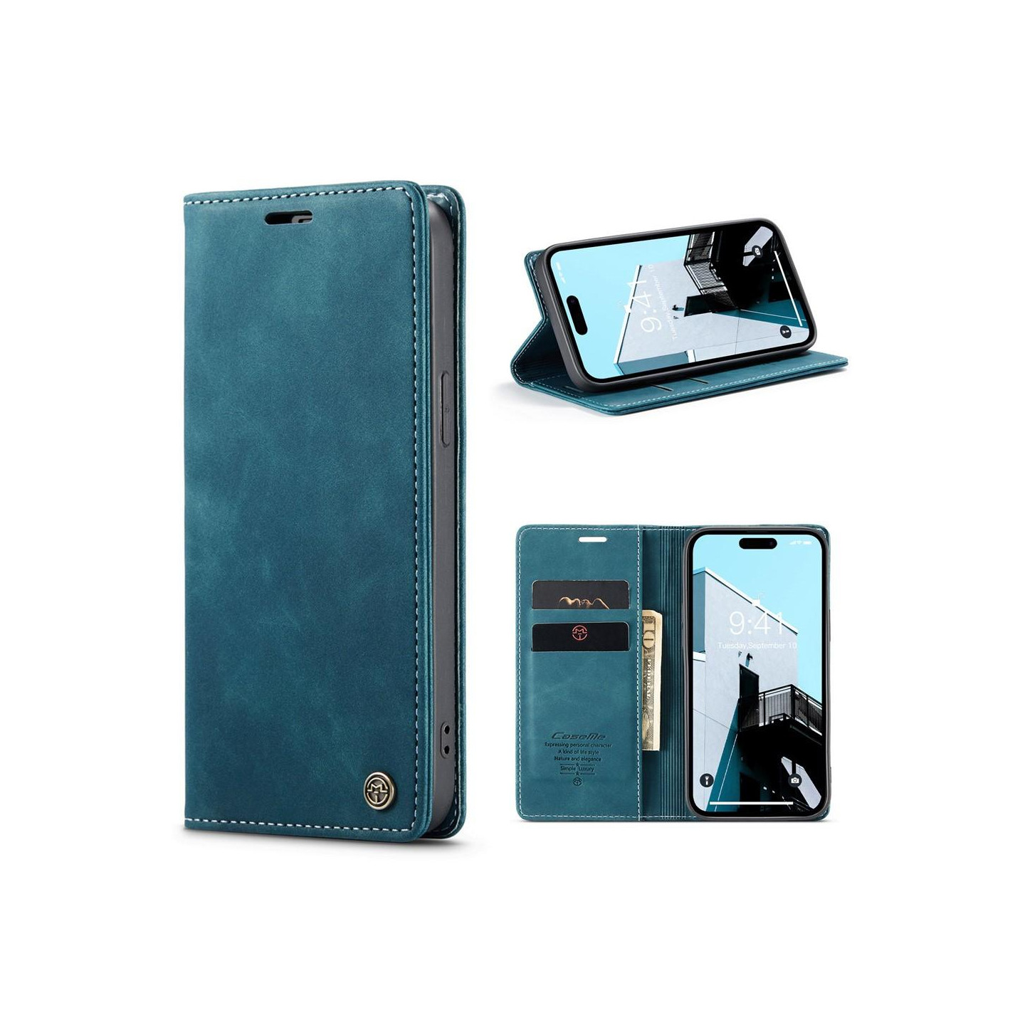 CASEME Retro Wallet Case for iPhone 15 Pro Max - Blue
