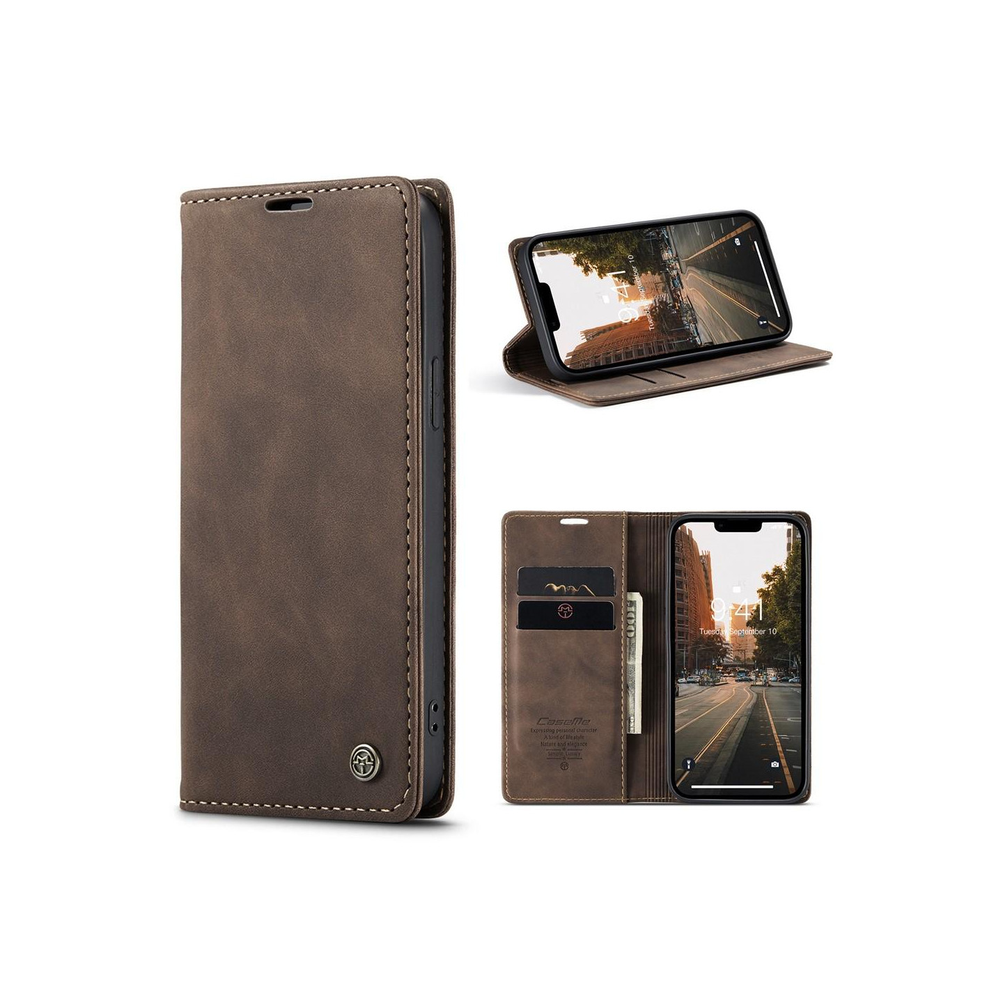 CASEME Retro tegnebog taske til iPhone 15 Plus - Kaffe