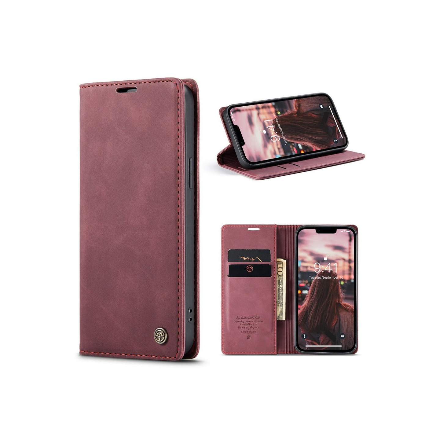 CASEME Retro Lompakkokotelo iPhone 15 Plus - Punainen