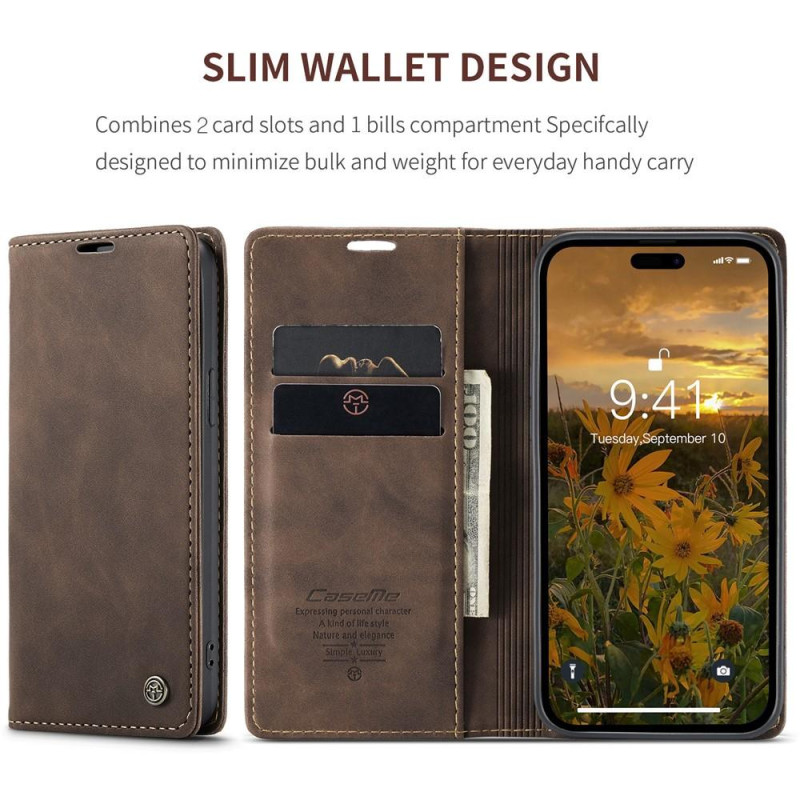 CASEME Retro Wallet Case for iPhone 15 Pro Max - Coffee