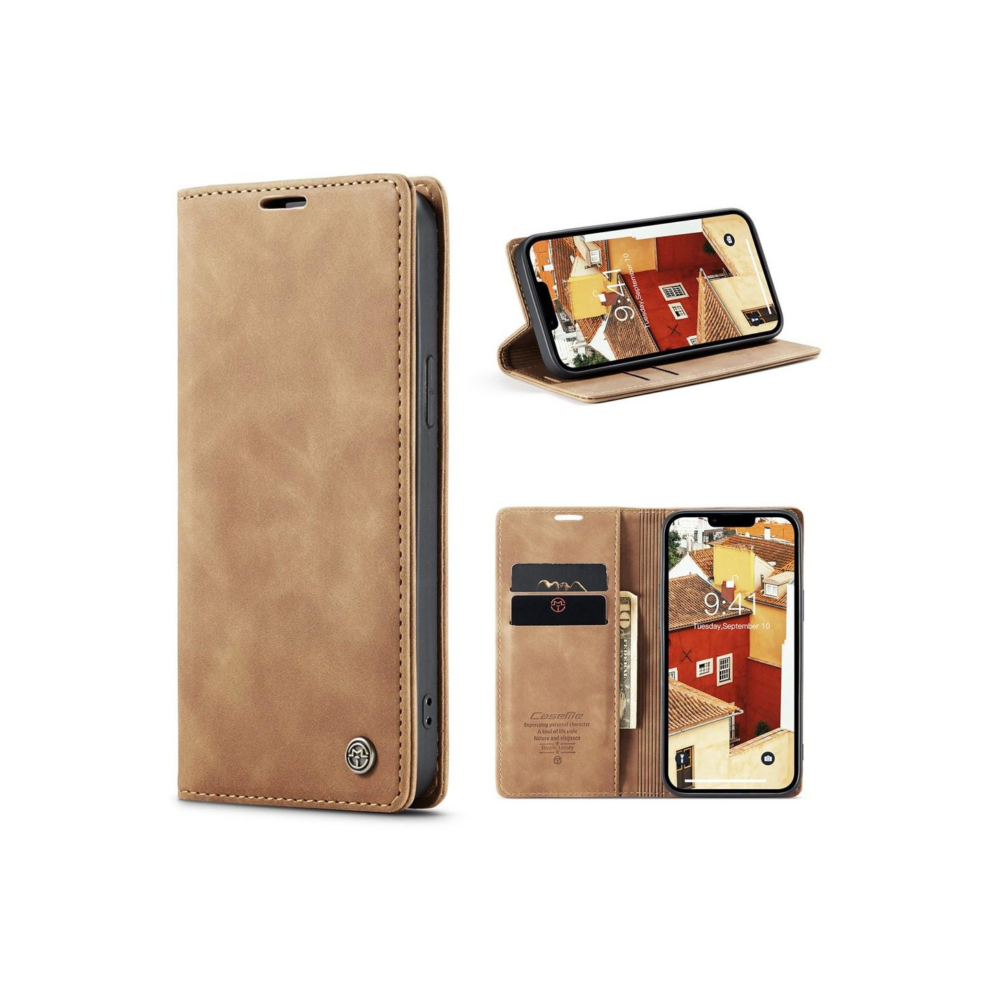 CASEME Retro Lompakkokotelo iPhone 15 Plus - Ruskea