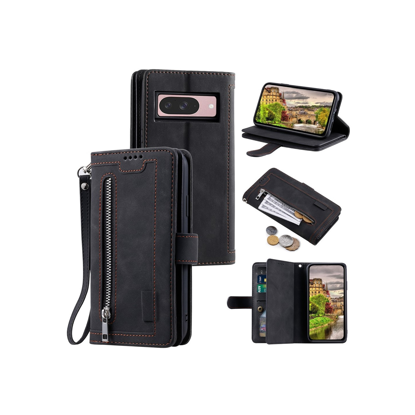 Til Google Pixel 10 Pro / 10 / 9 Pro / 9 Deksel med glidelås og 9 kortspor