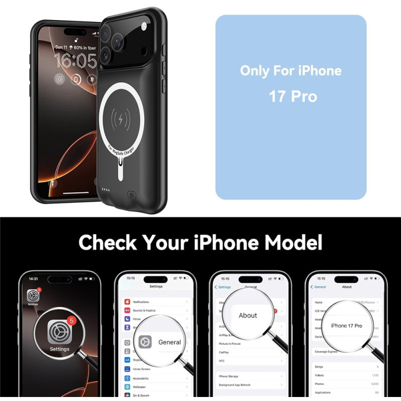 iPhone 17 Pro 6000mAh ladattavalle akkukuoren latauskotelolle Powerbank