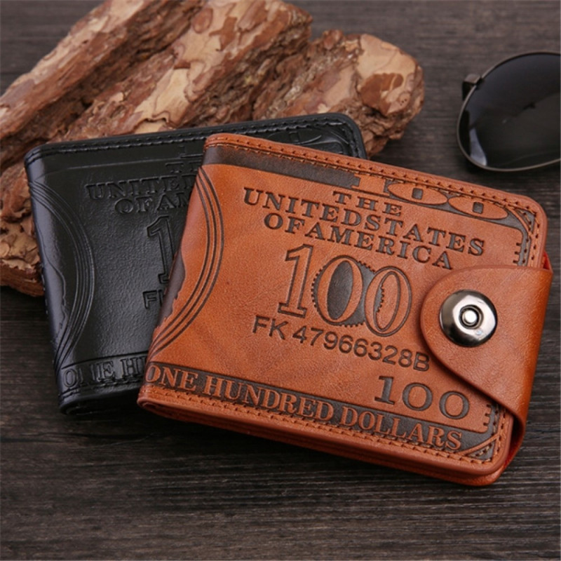Wallet Purse 100 Dollar Bill Money Bifold Card Holder - Brown