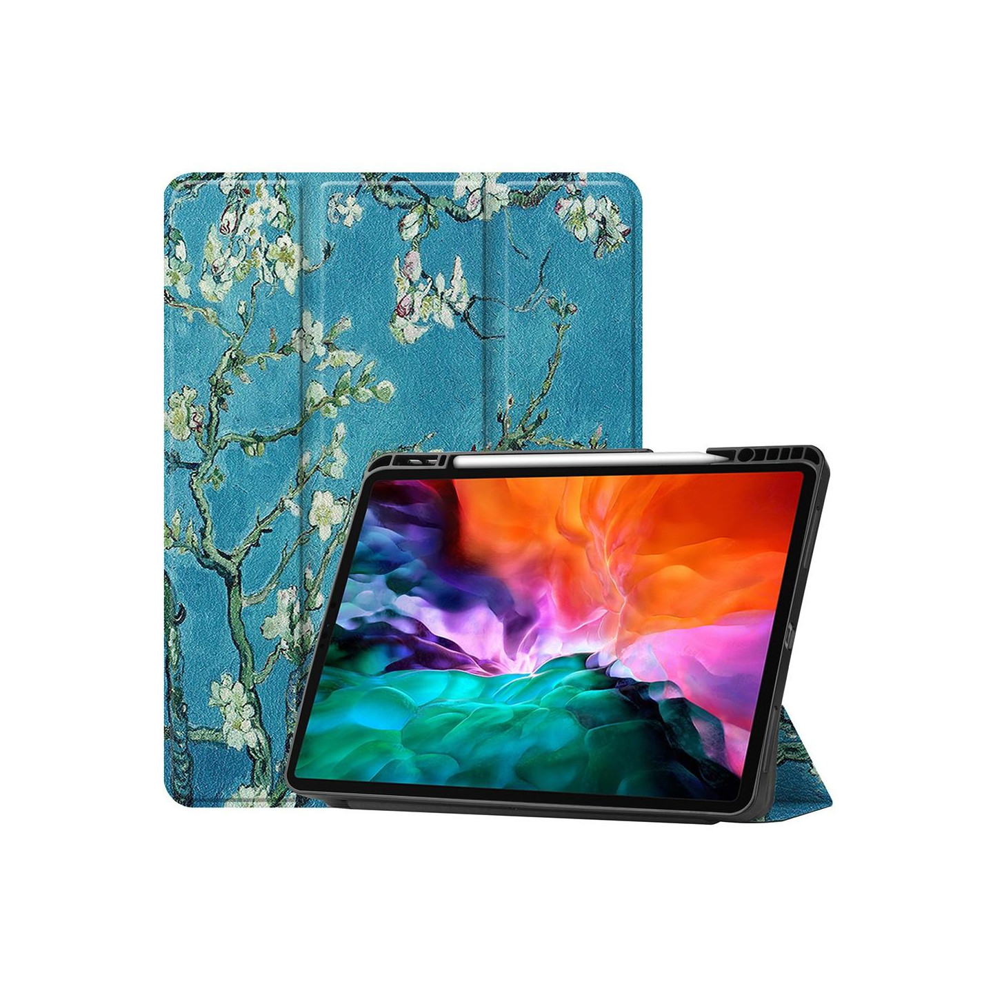 iPad 12.9" Pro 2021 Trifoldet Stand Tabletetui Cover - Blomst