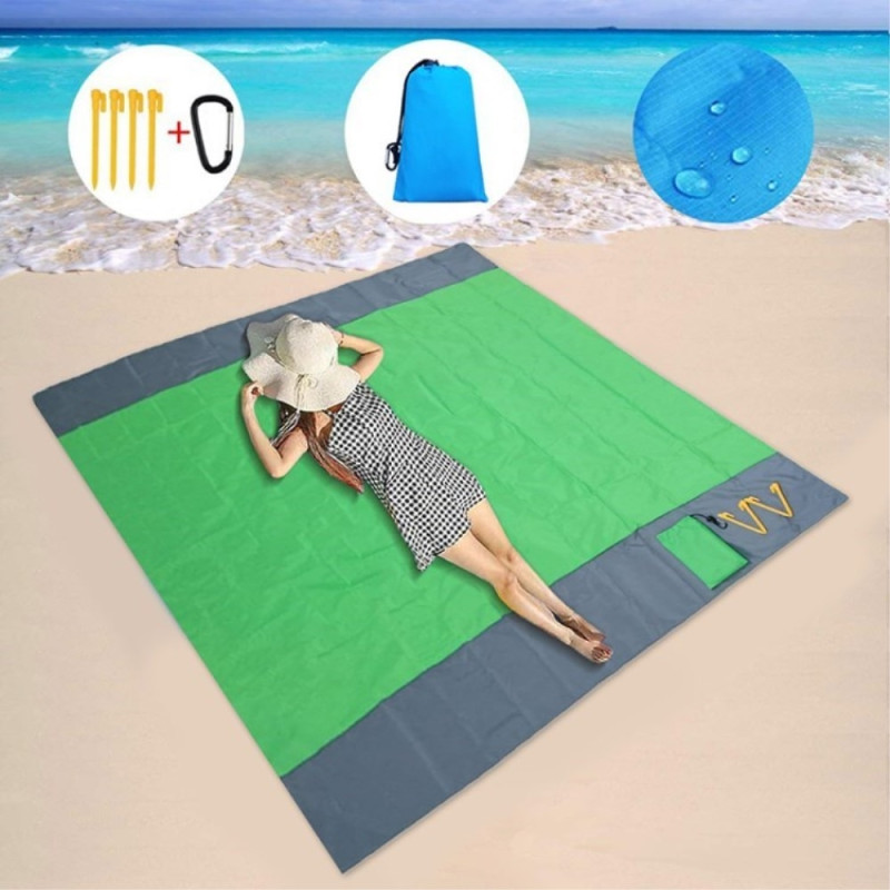 Beach Blanket 210x200cm Large Sandproof Waterproof Beach Mat Green