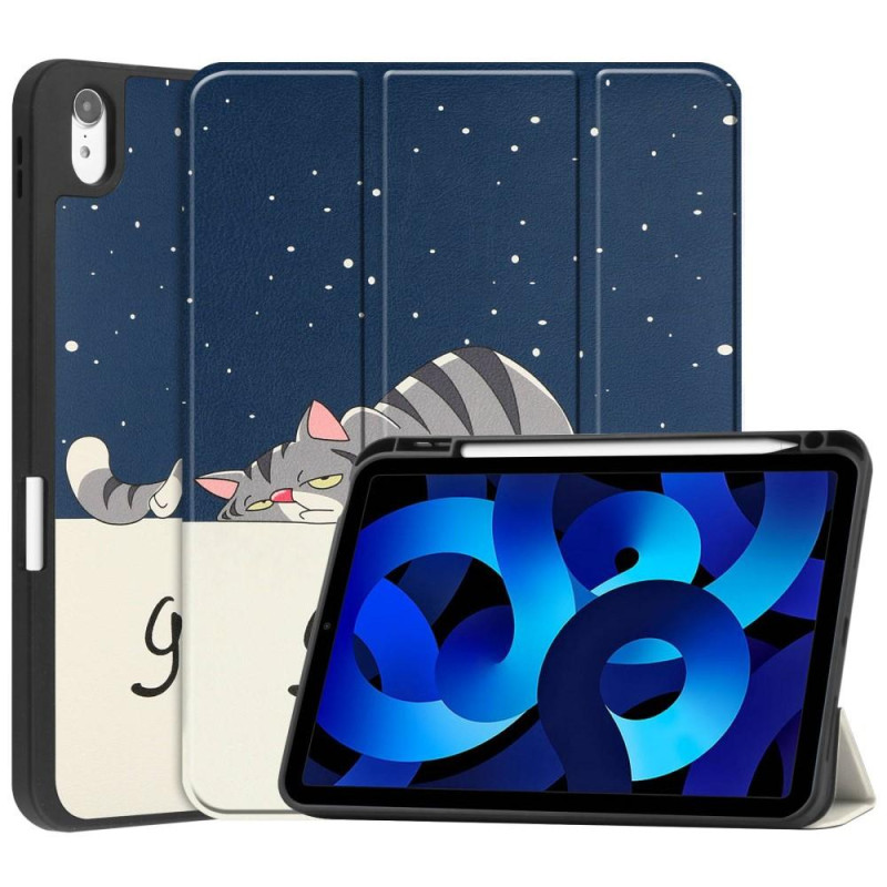 Tri - fold Stand Case for iPad 10.9 (2022) Tablet Cover Pen Holder - Cat