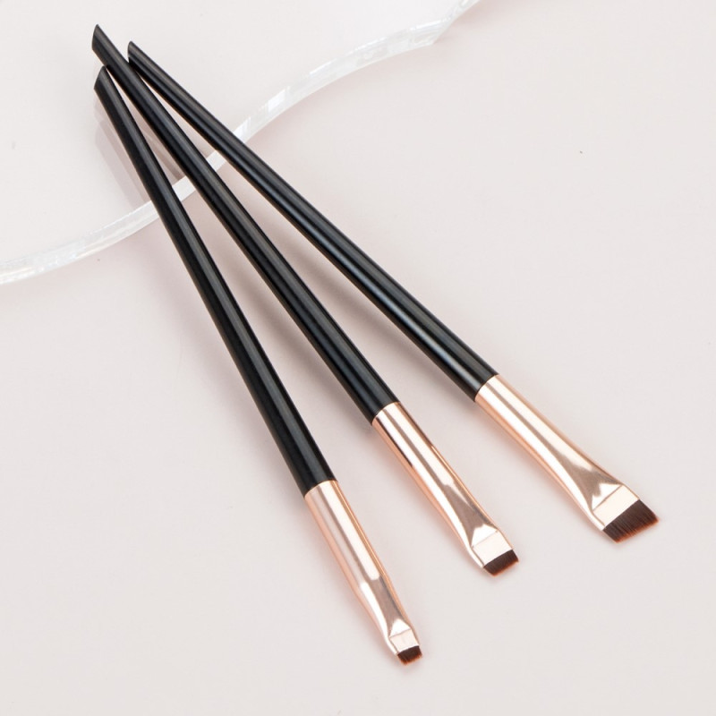 3pcs Makeup Brushes Eyeshadow Eyeliner Eyebrow Makeup - Black+Gold
