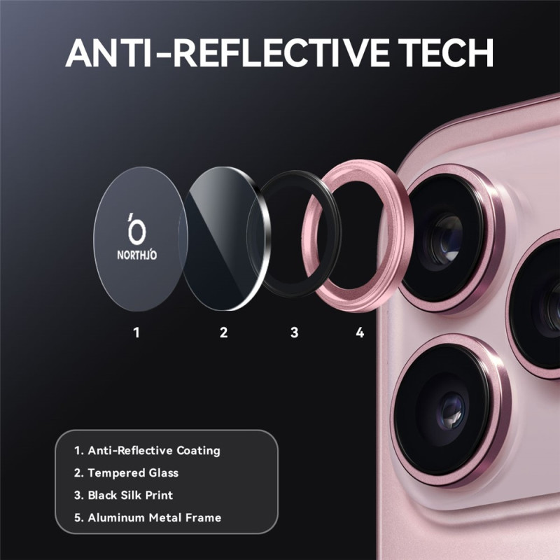 NORTHJO Til iPhone 17 Pro Max / iPhone 17 Pro Kameralinsebeskytter Hærdet Glas Metalring